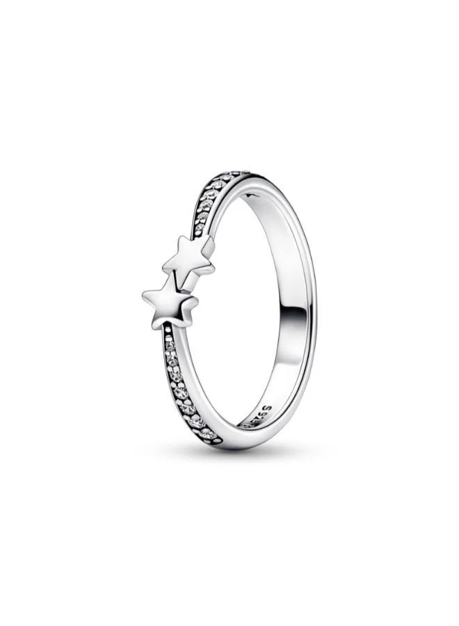 باندورا Stars sterling silver ring with clear cubic zirconia