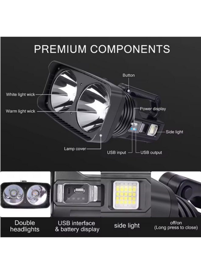 A large, high-powered, long-distance searchlight with a rechargeable side lamp that can be used as a power bank to charge mobile phones. Suitable for travel and camping. - Image 4