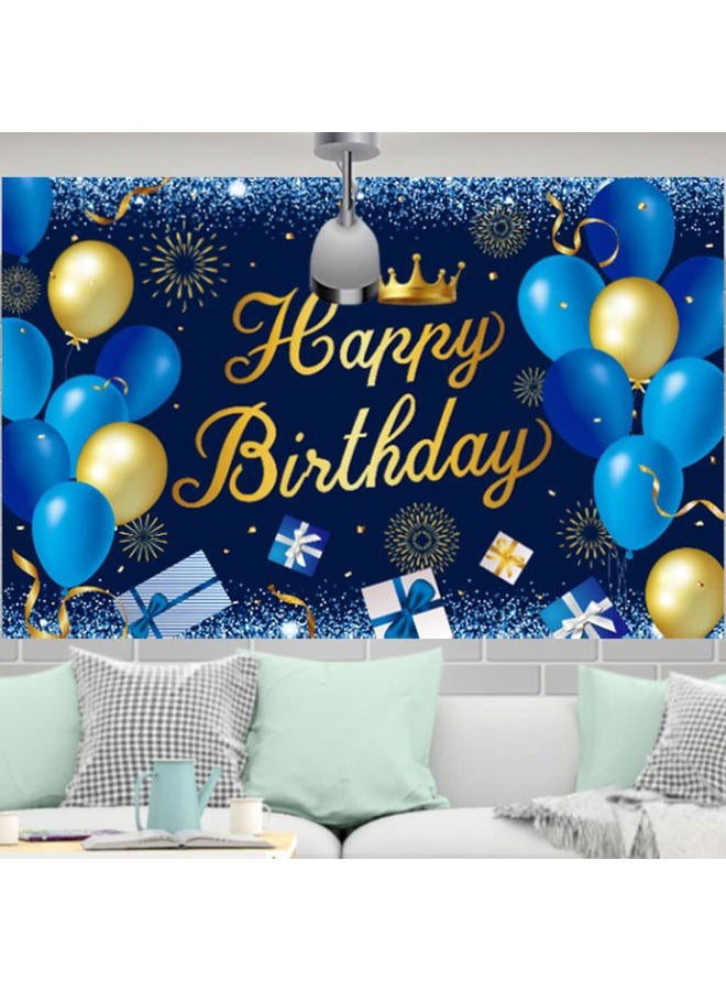 LINGPAR Happy Birthday Back Drop Banner Blue Gold Backdrop Decorations Party Decor Photo Shooting Background Accessories Large Balloon Gift Sign for Men Women Kids - Image 5