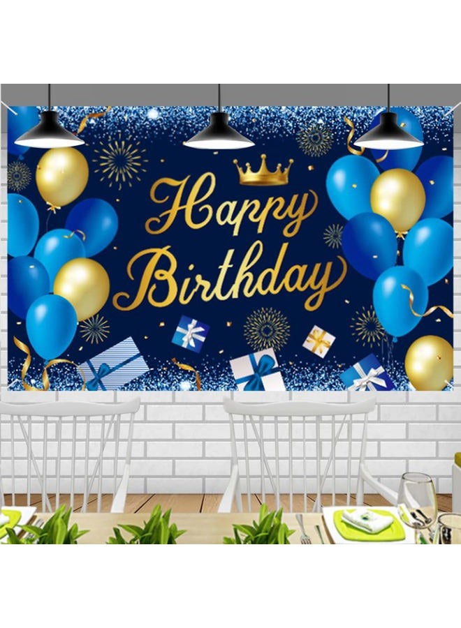 LINGPAR Happy Birthday Back Drop Banner Blue Gold Backdrop Decorations Party Decor Photo Shooting Background Accessories Large Balloon Gift Sign for Men Women Kids - Image 2