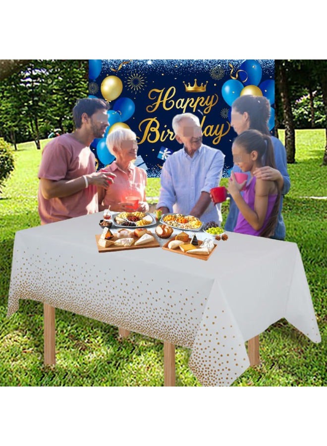 LINGPAR Happy Birthday Back Drop Banner Blue Gold Backdrop Decorations Party Decor Photo Shooting Background Accessories Large Balloon Gift Sign for Men Women Kids - Image 4