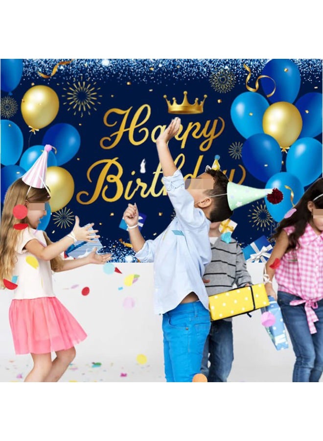 LINGPAR Happy Birthday Back Drop Banner Blue Gold Backdrop Decorations Party Decor Photo Shooting Background Accessories Large Balloon Gift Sign for Men Women Kids - Image 3
