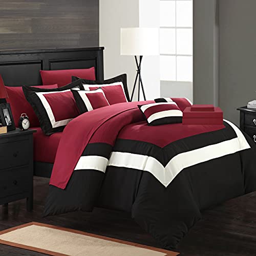 Chic Home Duke King Comforter Set 10-Piece, Colorblocked Comforter King Size with 2 Shams, 3 Pillows and King Bedding Set (Red) - Image 2