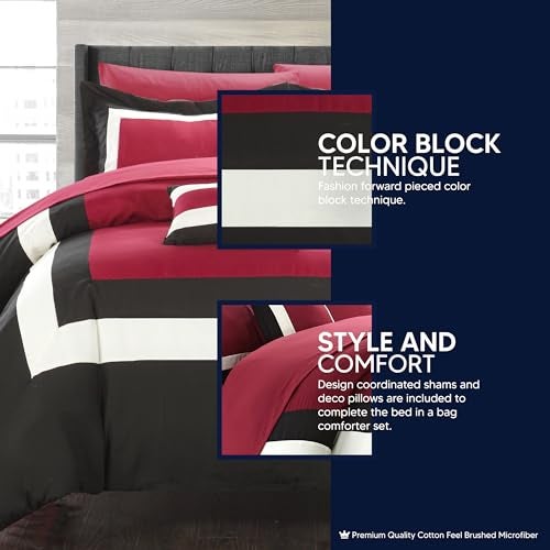 Chic Home Duke King Comforter Set 10-Piece, Colorblocked Comforter King Size with 2 Shams, 3 Pillows and King Bedding Set (Red) - Image 3
