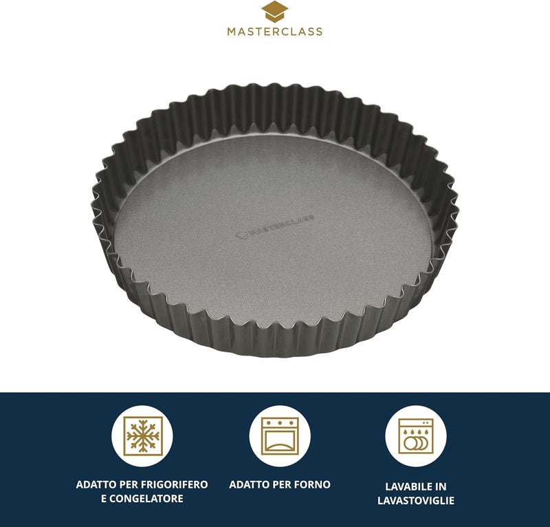 Master Class MasterClass 23 cm Loose Bottomed Tart Tin with PFOA Free Non Stick, Robust 1 mm Thick Carbon Steel, 9 Inch Fluted Round Quiche Pan - Image 2