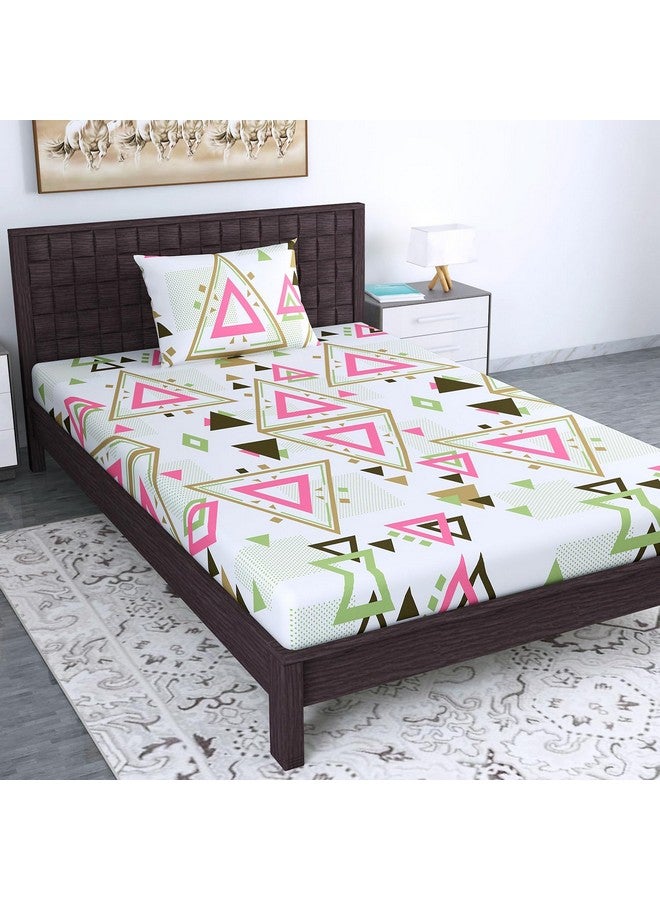 Divine Casa مفرش سرير ديفين كاسا لحجم سرير مفرد 144 TC قطن مع غطاء وسادة واحد (145 X 223 سم) مفرش قطن هندسي أبيض ذهبي - Image 1