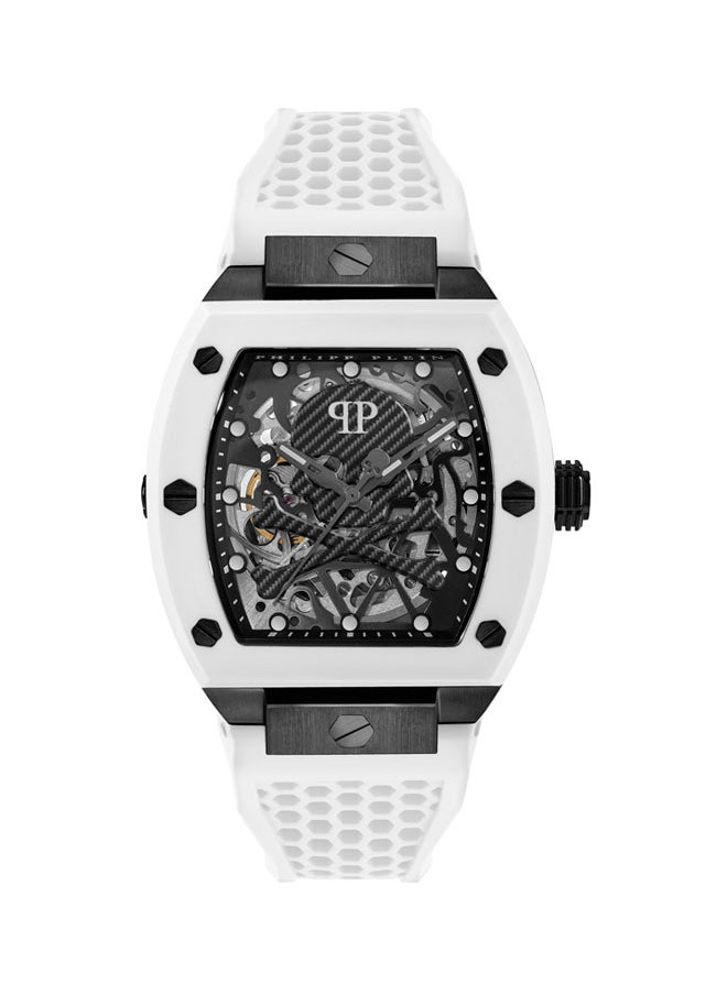 PHILIPP PLEIN - THE $KELETON Philipp Plein Men's Watch, Skeleton Dial, Ivory & Black Metal Contrast, Rugged Stainless Steel Case, Silicone Strap, 44x49.5mm, 50m Water Resistant, Automatic Movement - Image 1