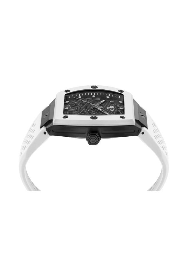PHILIPP PLEIN - THE $KELETON Philipp Plein Men's Watch, Skeleton Dial, Ivory & Black Metal Contrast, Rugged Stainless Steel Case, Silicone Strap, 44x49.5mm, 50m Water Resistant, Automatic Movement - Image 1