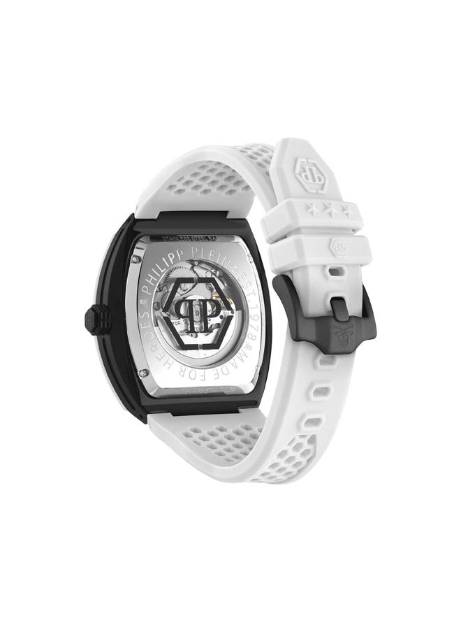 PHILIPP PLEIN - THE $KELETON Philipp Plein Men's Watch, Skeleton Dial, Ivory & Black Metal Contrast, Rugged Stainless Steel Case, Silicone Strap, 44x49.5mm, 50m Water Resistant, Automatic Movement - Image 1