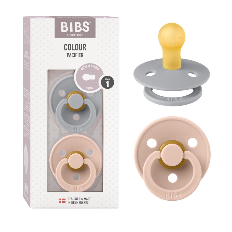 BIBS Pacifiers Colour Collection | Natural Rubber Baby Pacifier | Set of 2 BPA-Free Soothers | Made in Denmark | 0+ Months (Pack of 2) | Cloud/Blush - Image 1