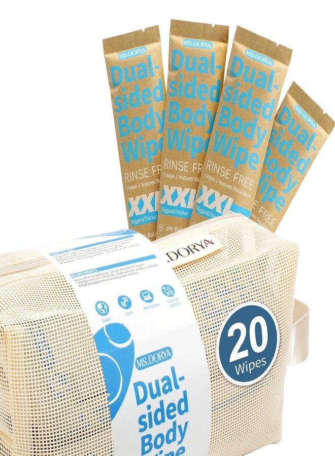 MS.DORYA XXL Body Wipes for Adults Bathing No Rinse - 12" x 12" Dual-sided Shower Wipes for Men & Women, Unscented Biodegradable Large Body Cleansing Wipes,Individually Wrapped 20 Pack, Travel Essentials - Image 1