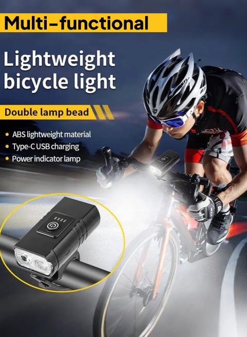 Bike Light - 6-Mode Dual XPE LED (Floodlight + Spotlight), Type-C Fast Charging, IPX4 Waterproof, 58g Ultra-Light, Tool-Free Cycling Mount & Flashlight for Cycling, Hiking, Camping & Emergencies