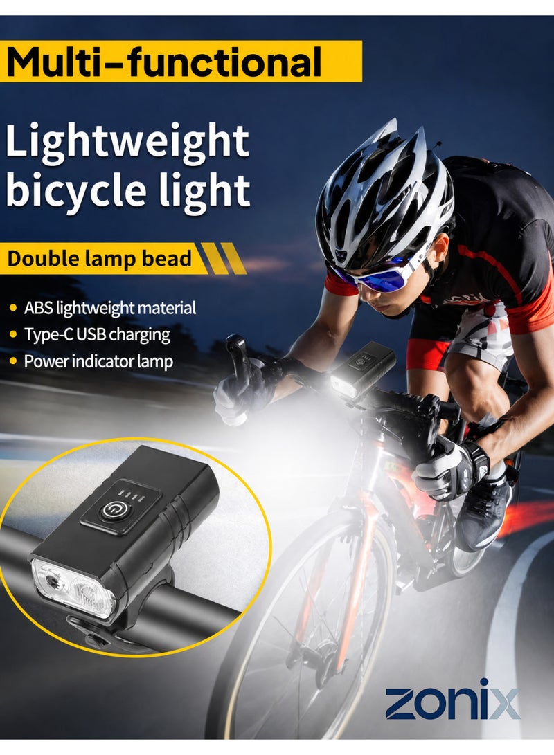 ZONIX Bike Light - 6-Mode Dual XPE LED (Floodlight + Spotlight), Type-C Fast Charging, IPX4 Waterproof, 58g Ultra-Light, Tool-Free Cycling Mount & Flashlight for Cycling, Hiking, Camping & Emergencies - Image 1