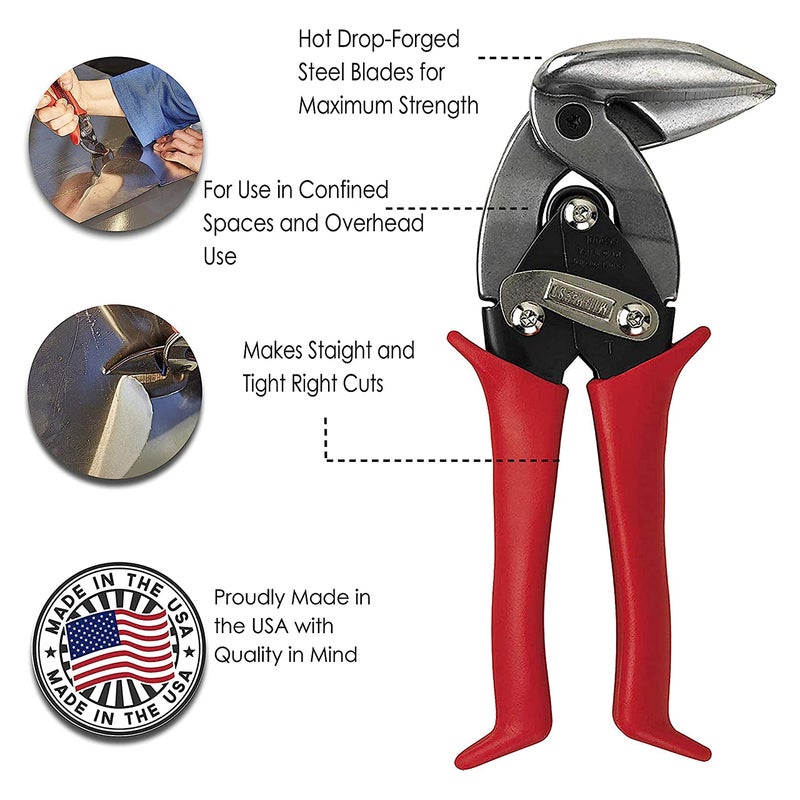 Midwest Snips Midwest Tool & Cutlery Aviation Snip - Left Cut Upright Tin Cutting Shears with Forged Blade & KUSH'N-POWER Comfort Grips - MWT-6900L - Image 2