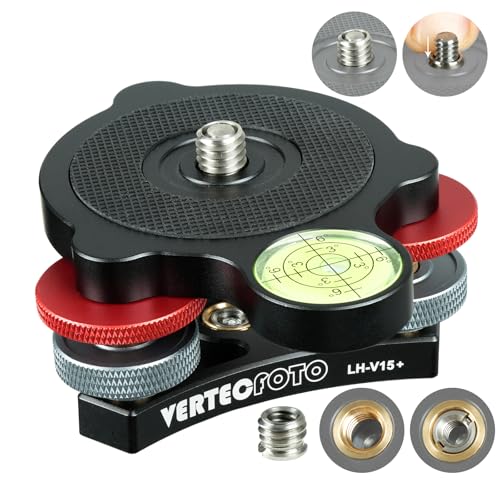 VERTECFOTO 【Upgraded+】 Tripod Leveling Base :Support 1/4" and 3/8" Both on top and Bottom， Bigger Bubble Level w/Crosshair, Fine Leveling Faster; Enlarged Lock knobs, Lock Easier,; Max Load 33 Ib - Image 1