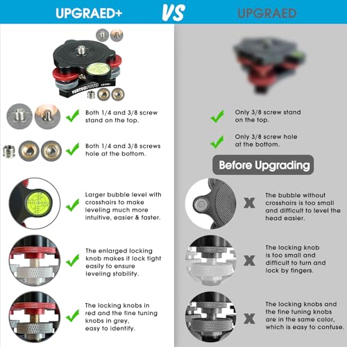 VERTECFOTO 【Upgraded+】 Tripod Leveling Base :Support 1/4" and 3/8" Both on top and Bottom， Bigger Bubble Level w/Crosshair, Fine Leveling Faster; Enlarged Lock knobs, Lock Easier,; Max Load 33 Ib - Image 4