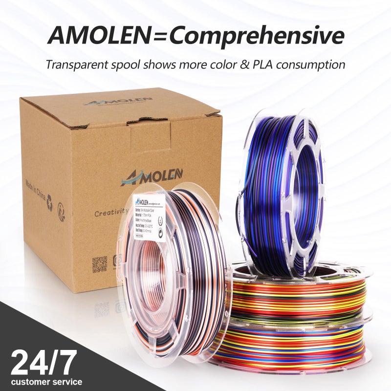 AMOLEN Silk PLA 3D Printer Filament Bundle, Shiny Multicolor Rainbow PLA Filament 1.75mm Pack, Fast Color Change PLA 3D Printing Filament for Most FDM 3D Printer, 200g X 4 Spools - Image 5