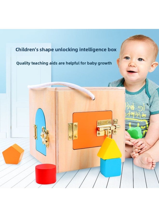 Wooden Montessori Children's Educational Montessori Busy Board Unlocking Teaching Aids 21-in-1 Science And Education Toys-Color:Shape Unlocking Intelligence Box 2  - Image 1