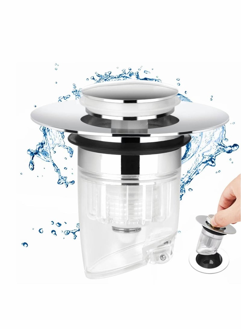 Bathroom Sink Stopper, Pop Up Drain Strainer, Anti Clogging Filter with Hair Catcher, Plug for 1.34 ~1.57 Holes, Prevents - Image 1