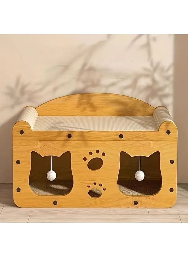 Brown 2 in 1 Cat Scratching Board and Cozy Cave Bed with Hanging Ball Toy for Indoor Cats - Image 5