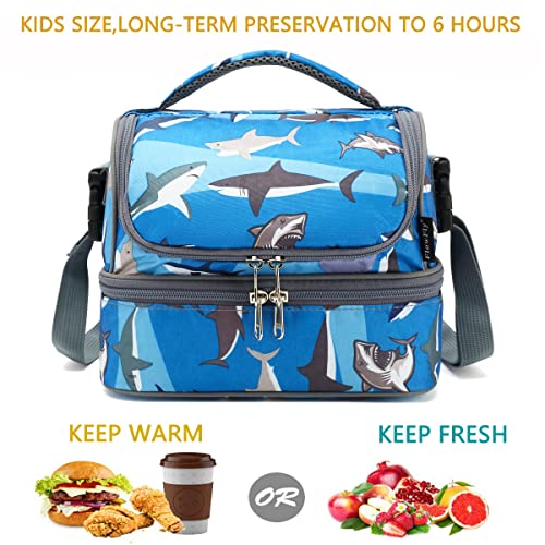FlowFly Kids Double Decker Cooler Insulated Lunch Bag Large Tote for Boys, Girls, Men, Women, With Adjustable Strap, Shark - Image 2