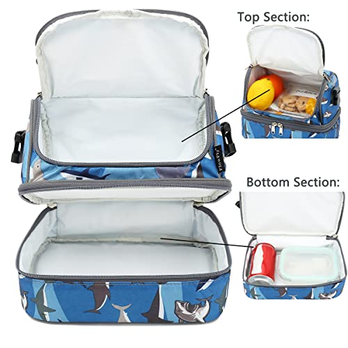 FlowFly Kids Double Decker Cooler Insulated Lunch Bag Large Tote for Boys, Girls, Men, Women, With Adjustable Strap, Shark - Image 5