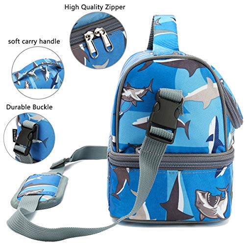 FlowFly Kids Double Decker Cooler Insulated Lunch Bag Large Tote for Boys, Girls, Men, Women, With Adjustable Strap, Shark - Image 4