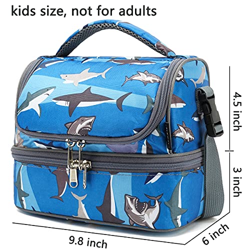 FlowFly Kids Double Decker Cooler Insulated Lunch Bag Large Tote for Boys, Girls, Men, Women, With Adjustable Strap, Shark - Image 3
