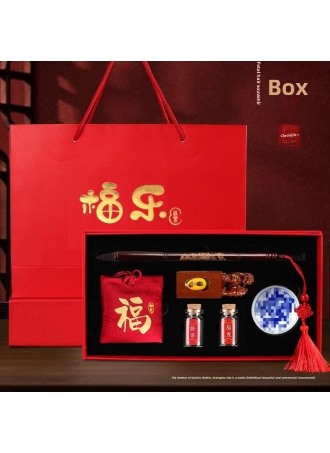 Generic Fetal Brush Fetal Hair Souvenir DIY Self-made Seal Baby Collection Baby Umbilical Seal Style Preservation Gift Box-Color:99 Silver Happy Tire Brush (comes With Storage Box + Chinese Knot Tassel)  - Image 2