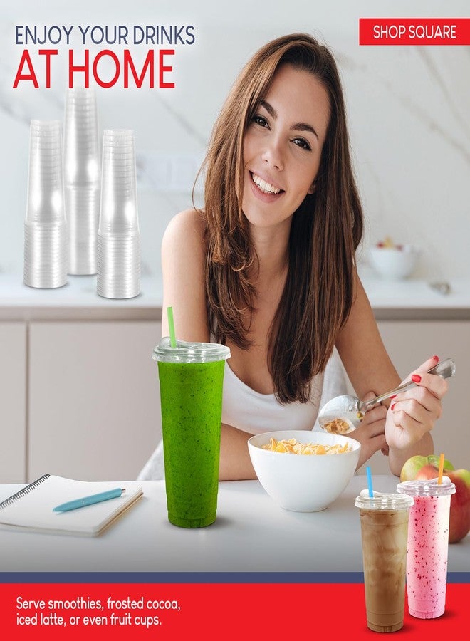 Shop Square 32 oz Plastic Cups with Strawless Sip Lids (50 Pack) - Disposable Clear Cups for Iced Coffee, Boba, Milk Tea, Smoothies, and Fruit Shakes - Image 5