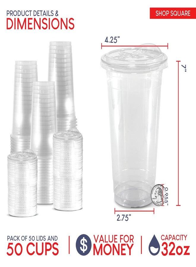 Shop Square 32 oz Plastic Cups with Strawless Sip Lids (50 Pack) - Disposable Clear Cups for Iced Coffee, Boba, Milk Tea, Smoothies, and Fruit Shakes - Image 4