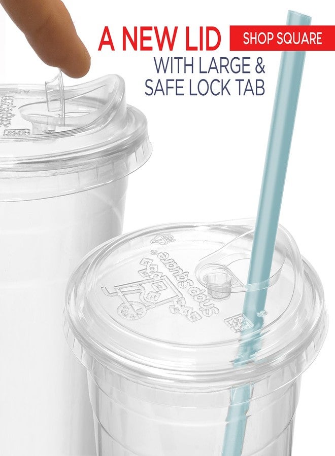 Shop Square 32 oz Plastic Cups with Strawless Sip Lids (50 Pack) - Disposable Clear Cups for Iced Coffee, Boba, Milk Tea, Smoothies, and Fruit Shakes - Image 2