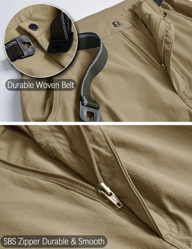 AREOUTS Men's Cargo Work Hiking Pants Lightweight Water Resistant Quick Dry Fishing Travel Camping Outdoor Breathable Multi Pockets Khaki M - Image 3