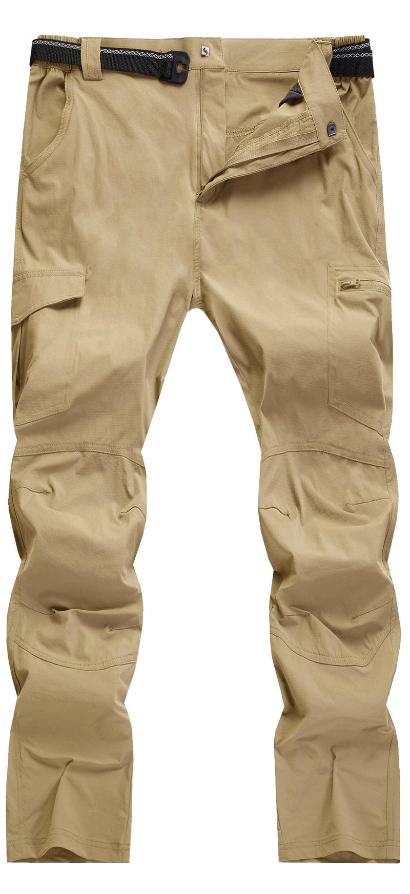 AREOUTS Men's Cargo Work Hiking Pants Lightweight Water Resistant Quick Dry Fishing Travel Camping Outdoor Breathable Multi Pockets Khaki M - Image 2