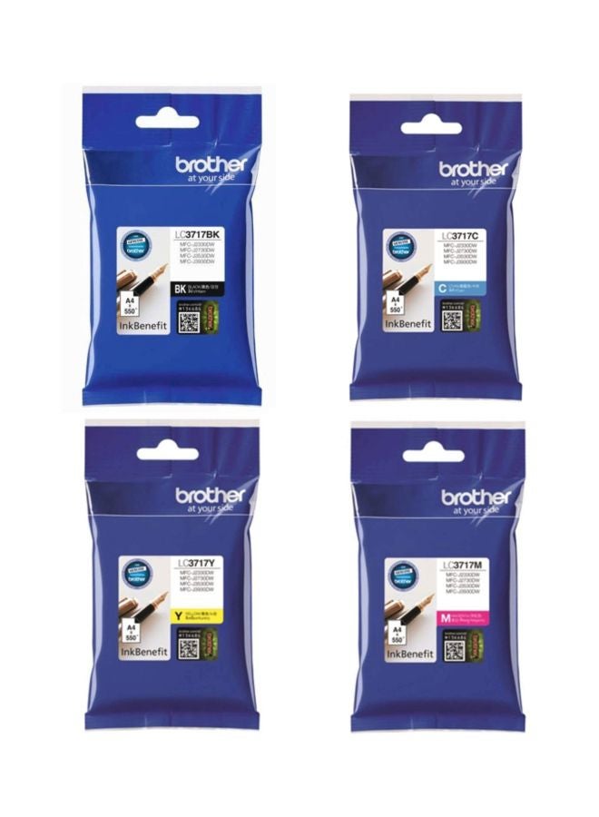 طقم خرطوشة حبر مناسبة لطابعات حبر متعددة الوظائف MFC-J2330DW وMFC-J2730DW وMFC-J3530DW وMFC-J3930DW مكون من 4 قطع أسود/ أزرق سيان/ أصفر