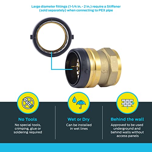 SharkBite 2 Inch FNPT Adapter, Push to Connect Brass Plumbing Fitting, PEX Pipe, Copper, CPVC, PE-RT, HDPE, UXL115450F - Image 3