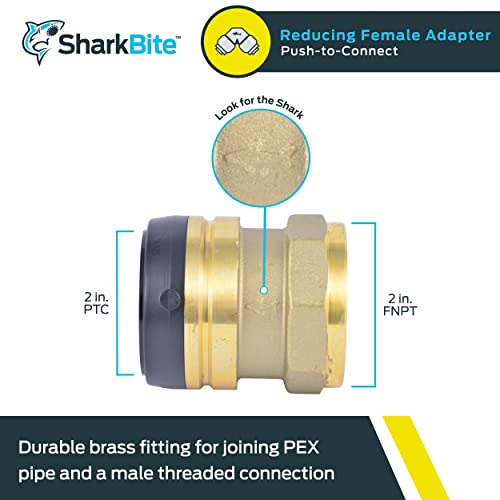 SharkBite 2 Inch FNPT Adapter, Push to Connect Brass Plumbing Fitting, PEX Pipe, Copper, CPVC, PE-RT, HDPE, UXL115450F - Image 2