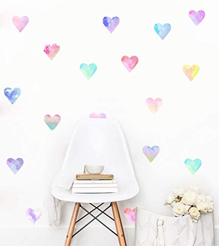 Easu Colorful Heart Wall Decals Watercolor Hearts Wall Stickers Heart Wall Decals for Girls Bedroom Nursery Kids Room Decor - Image 5