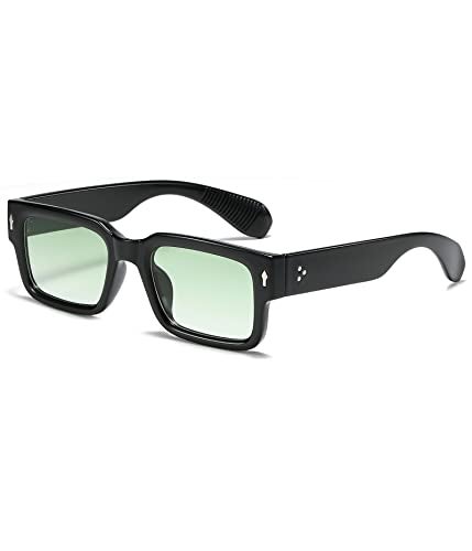 EYLRIM Square Frame Sunglasses for Women Men Trendy Chunky Rectangle Sun Glasses Black Shades UV400 Protection(A3 Black/Gradient Green) - Image 1