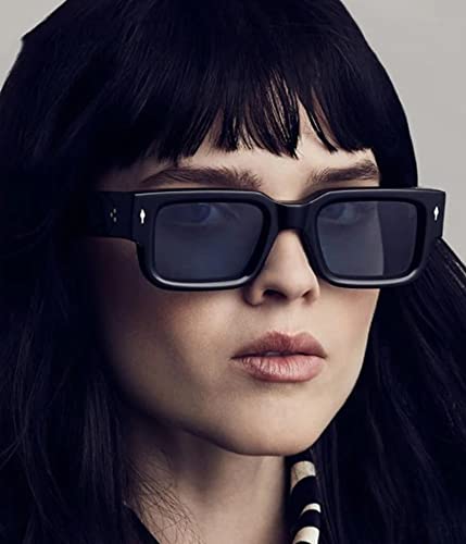 EYLRIM Square Frame Sunglasses for Women Men Trendy Chunky Rectangle Sun Glasses Black Shades UV400 Protection(A3 Black/Gradient Green) - Image 3