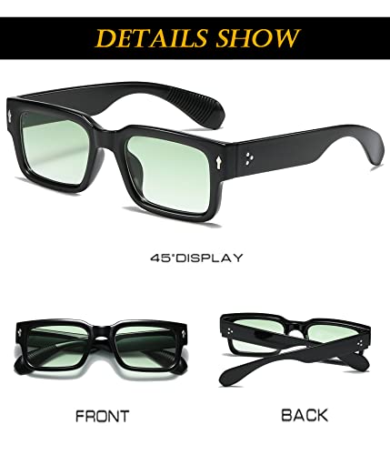 EYLRIM Square Frame Sunglasses for Women Men Trendy Chunky Rectangle Sun Glasses Black Shades UV400 Protection(A3 Black/Gradient Green) - Image 4