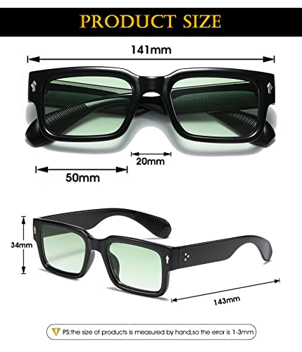 EYLRIM Square Frame Sunglasses for Women Men Trendy Chunky Rectangle Sun Glasses Black Shades UV400 Protection(A3 Black/Gradient Green) - Image 5