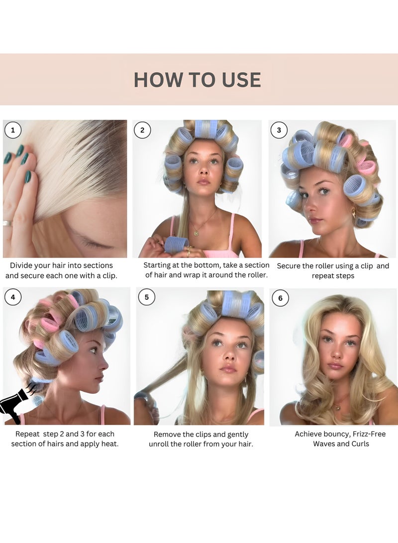 ELAUR 24Pcs Jumbo and Large Hair Rollers Set, 12 Pieces Self Grip Holding Hair Rollers Curlers 55 mm, 45 mm & 12 Pcs Premium Metal Rust-Resistant Soft Clips for Salon Barber Hairdressing Hair Styling - Image 5