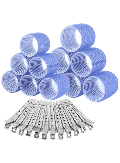 24Pcs Jumbo and Large Hair Rollers Set, 12 Pieces Self Grip Holding Hair Rollers Curlers 55 mm, 45 mm & 12 Pcs Premium Metal Rust-Resistant Soft Clips for Salon Barber Hairdressing Hair Styling