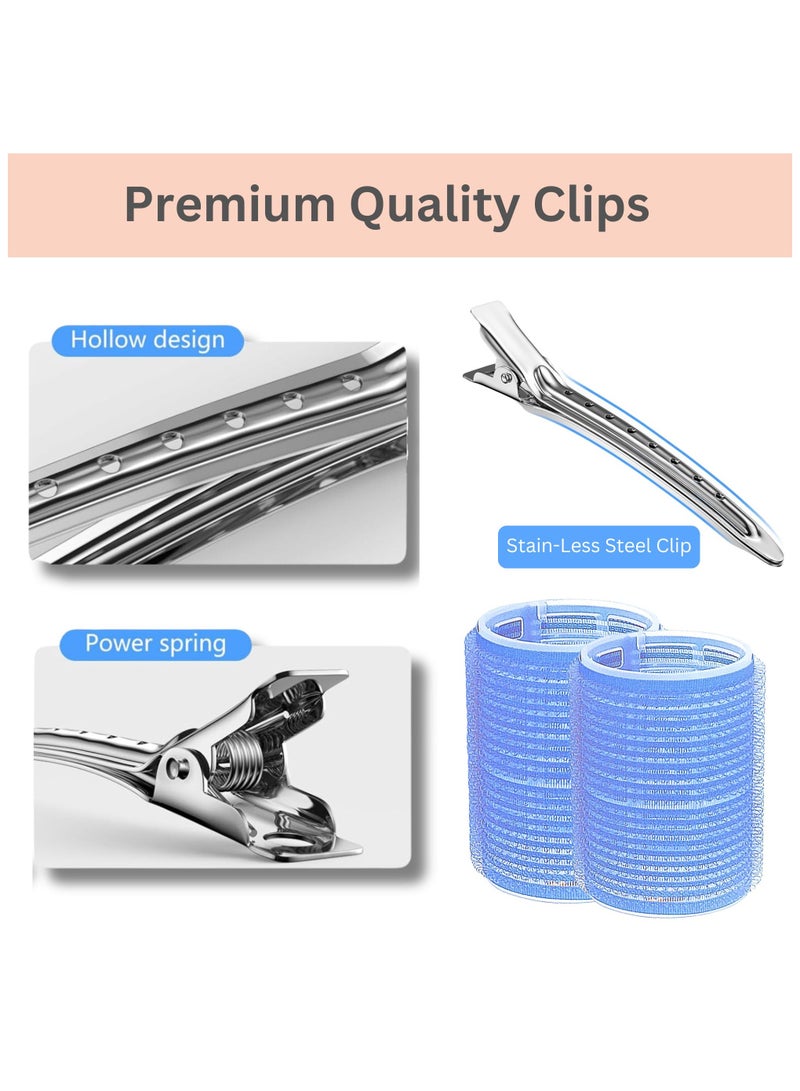 ELAUR 24Pcs Jumbo and Large Hair Rollers Set, 12 Pieces Self Grip Holding Hair Rollers Curlers 55 mm, 45 mm & 12 Pcs Premium Metal Rust-Resistant Soft Clips for Salon Barber Hairdressing Hair Styling - Image 4