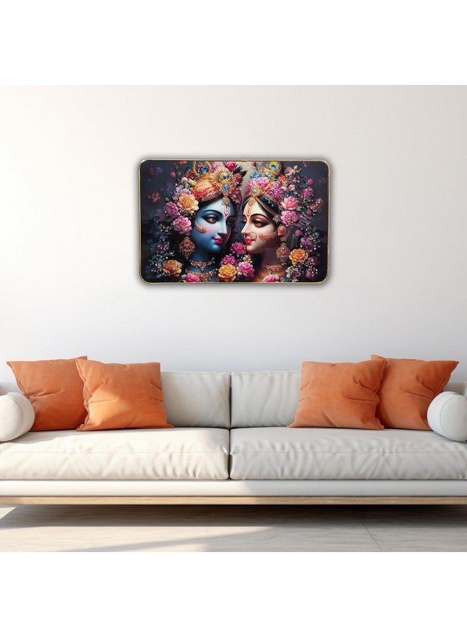 Masstone Radha Krishna Wall Painting - Crystal Embedded, High Gloss, Gold Slim Frame, 45x30 cm Wall Art for Living Room, Bedroom, Office & Home Décor - Image 4