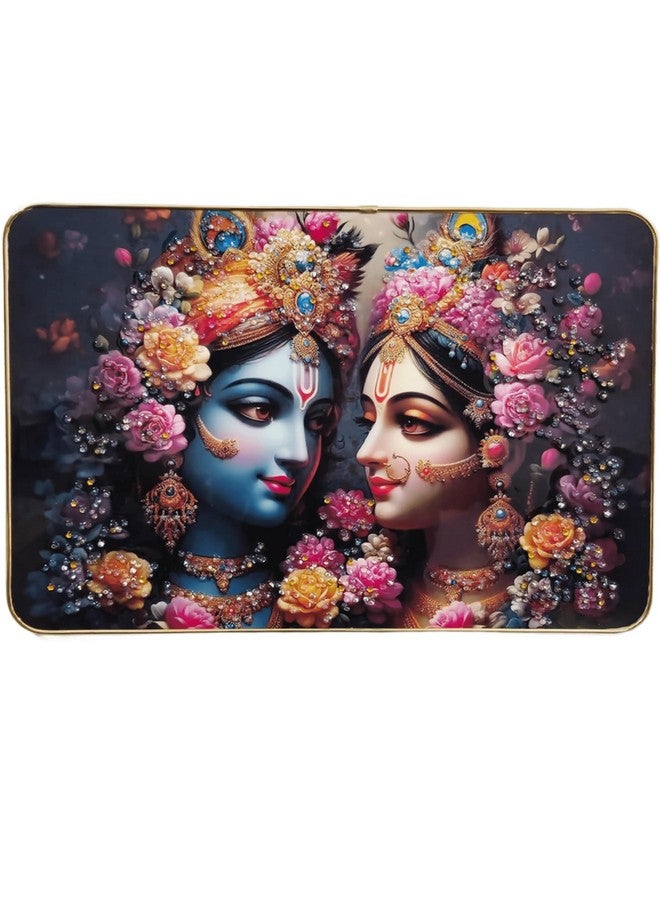 Masstone Radha Krishna Wall Painting - Crystal Embedded, High Gloss, Gold Slim Frame, 45x30 cm Wall Art for Living Room, Bedroom, Office & Home Décor - Image 1