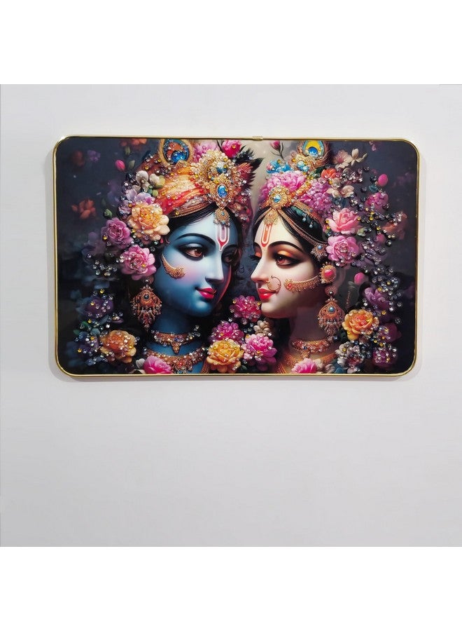 Masstone Radha Krishna Wall Painting - Crystal Embedded, High Gloss, Gold Slim Frame, 45x30 cm Wall Art for Living Room, Bedroom, Office & Home Décor - Image 5