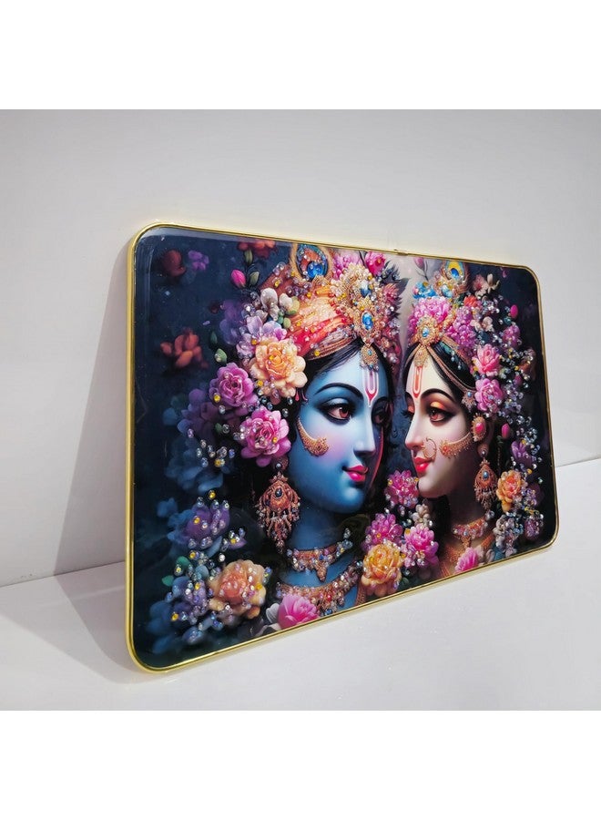 Masstone Radha Krishna Wall Painting - Crystal Embedded, High Gloss, Gold Slim Frame, 45x30 cm Wall Art for Living Room, Bedroom, Office & Home Décor - Image 2