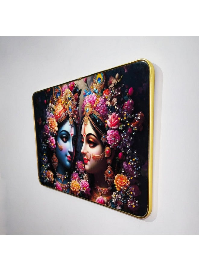 Masstone Radha Krishna Wall Painting - Crystal Embedded, High Gloss, Gold Slim Frame, 45x30 cm Wall Art for Living Room, Bedroom, Office & Home Décor - Image 3